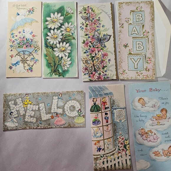 50s Greeting Cards Congratulations baby get well theme set/7 vtg pastel ephemera - Picture 5 of 12